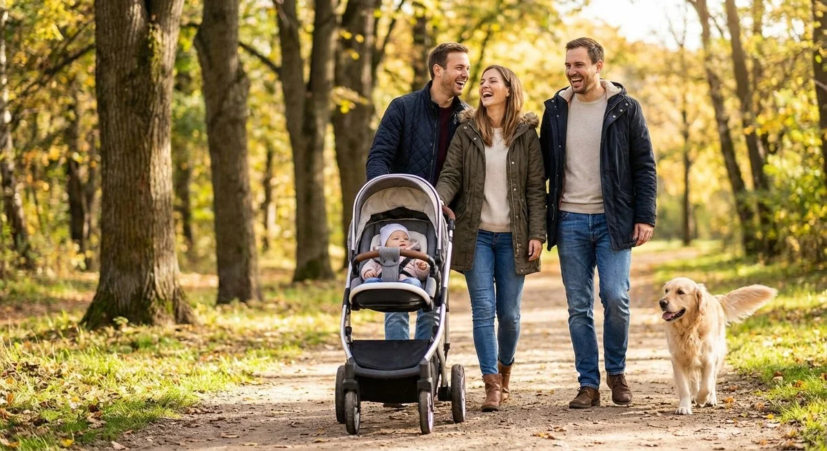 Famiglia con passeggino